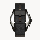 Diesel Mega Chief Chronograph Black Dial Black Leather Strap Watch For Men - DZ4323