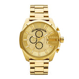Diesel Mega Chief Chronograph Gold Dial Gold Steel Strap Watch For Men - DZ4360