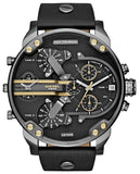 Diesel Mr Daddy 2.0 Chronograph Black Dial Black Leather Strap Watch For Men - DZ7348