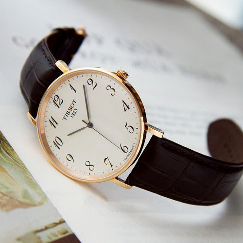 Tissot T Classic Everytime White Dial Black Leather Strap Watch For Men - T109.610.36.032.00