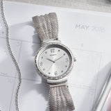 Guess Chiffon Silver Dial Silver Mesh Bracelet Watch For Women - W1083L1