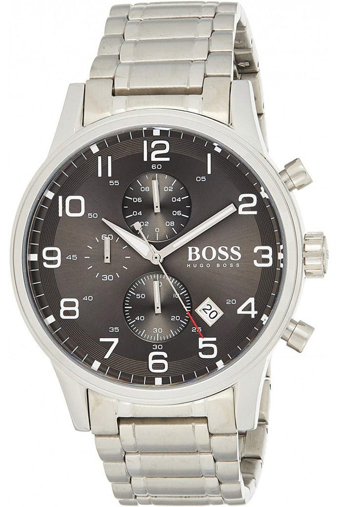 Hugo Boss Aeroliner Chronograph Black Dial Silver Steel Strap Watch for Men - 1513181