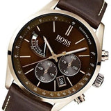 Hugo Boss Grand Prix Chronograph Brown Dial Brown Leather Strap Watch for Men - 1513605