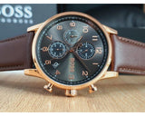 Hugo Boss Navigator Grey Dial Brown Leather Strap Watch for Men - 1513496