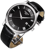 Tissot T Classic Tradition Quartz Black Dial Black Leather Strap Watch For Men - T063.610.16.058.00