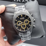 Hugo Boss Ikon Chronograph Black Dial Black Steel Strap Watch for Men - 1513278