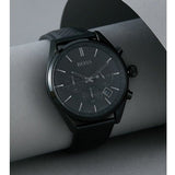 Hugo Boss Champion Chronograph Black Dial Black Leather Strap Watch for Men - 1513880