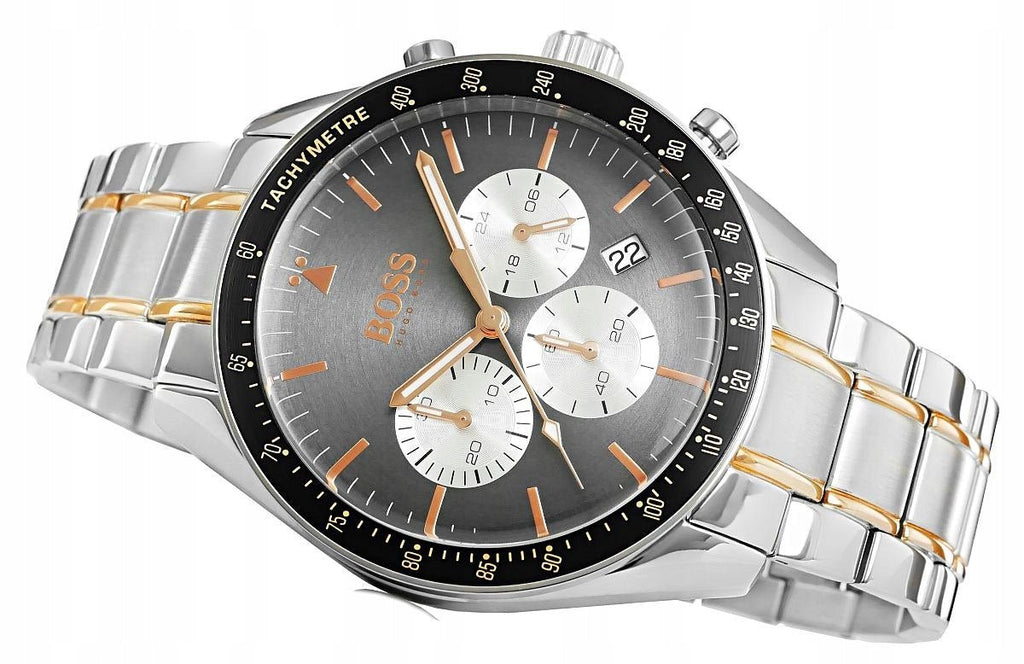 Hugo Boss Trophy Chronograph Grey Dial Two Tone Steel Strap Watch for Men - 1513634