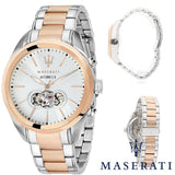 Maserati Traguardo Automatic White Dial Two Tone Steel Strap Watch For Men - R8823112001