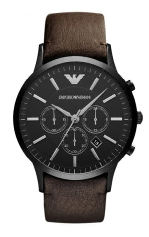 Emporio Armani Sportivo Chronograph Black Dial Brown Leather Strap Watch For Men - AR2462