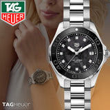 Tag Heuer Aquaracer Quartz Black Dial Silver Steel Strap Watch for Women - WAY131M.BA0748