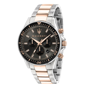 Maserati SFIDA Chronograph Black Dial Two Tone Steel Strap Watch For Men - R8873640002