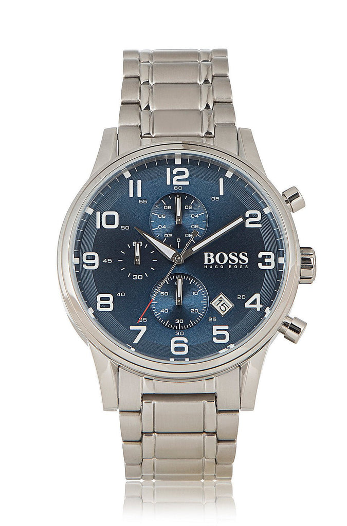 Hugo Boss Aeroliner Chronograph Blue Dial Silver Steel Strap Watch for Men - 1513183