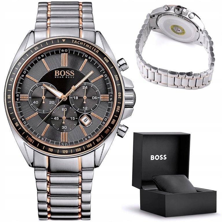 Hugo Boss Driver Sport Chronograph Grey Dial Two Tone Steel Strap Watch for Men - 1513094