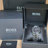 Hugo Boss Aeroliner Chronograph Black Dial Silver Steel Strap Watch for Men - 1513181