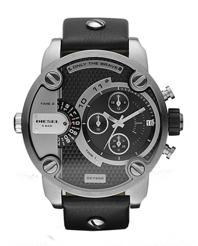 Diesel Little Daddy Black Dial Black Leather Strap Watch For Men - DZ7256