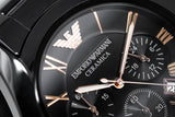 Emporio Armani Valente Ceramica Chronograph Black Dial Black Steel Strap Watch For Men - AR1410