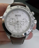 Hugo Boss Ikon Chronograph White Dial Brown Leather Strap Watch for Men - 1513175
