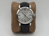 Burberry The City Silver Dial Black Leather Strap Watch for Women - BU9106