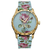 Gucci G Timeless Floral Turquoise Dial Turquoise Leather Strap Watch For Women - YA1264085