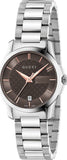 Gucci G Timeless Brown Dial Silver Steel Strap Watch For Women - YA126529