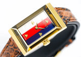 Gucci G-Frame Mother of Pearl Dial Brown Leather Snakeskin Strap Watch For Women - YA147402