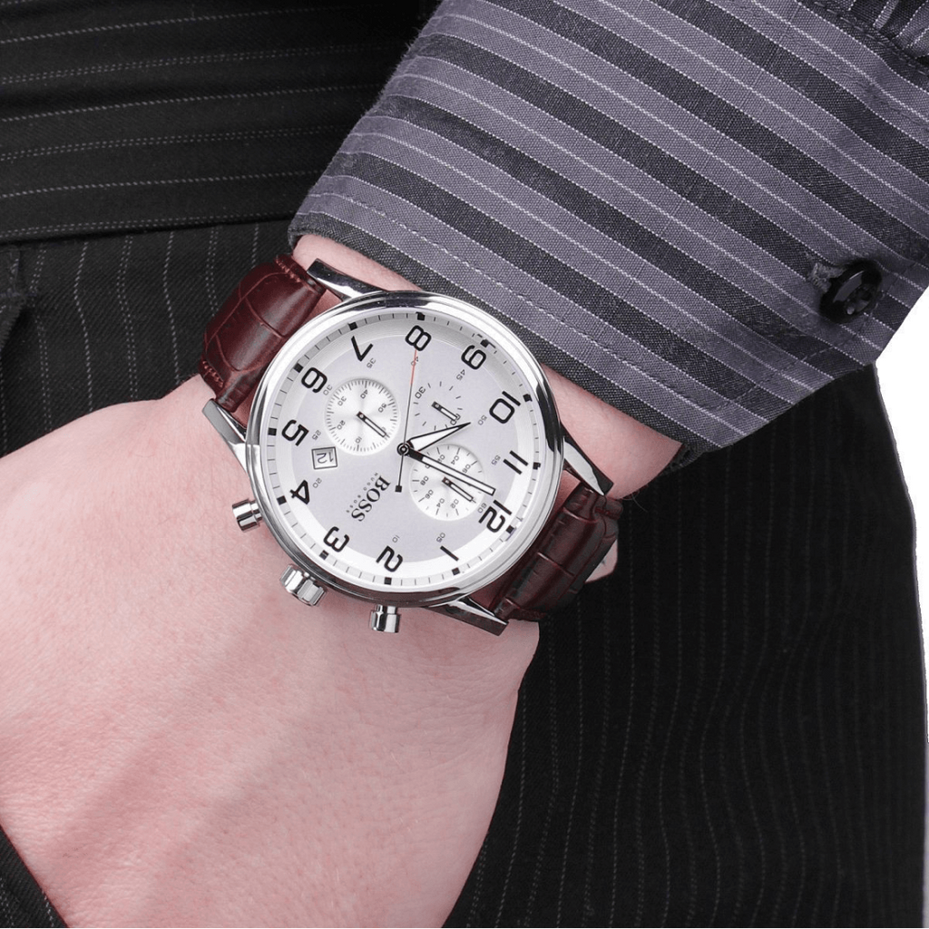 Hugo Boss Navigator White Dial Brown Leather Strap Watch for Men - 1513495