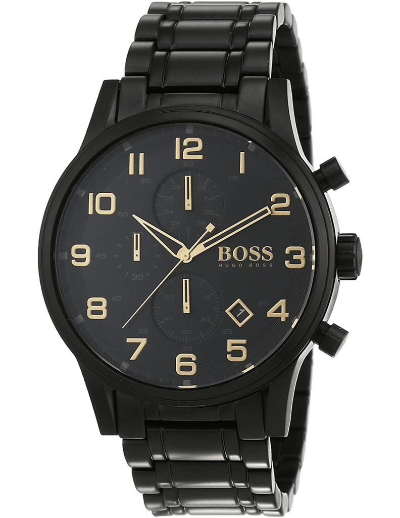 Hugo Boss Aeroliner Chronograph Black Dial Black Steel Strap Watch for Men - 1513275