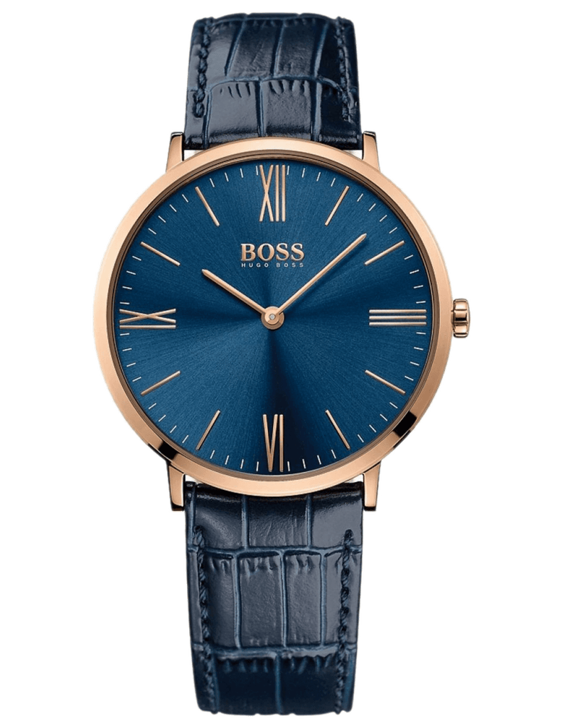 Hugo Boss Jackson Blue Dial Black Leather Strap Watch for Men - 1513371