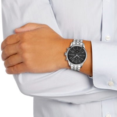 Hugo Boss Jet Chronograph Black Dial Silver Steel Strap Watch for Men - 1513383