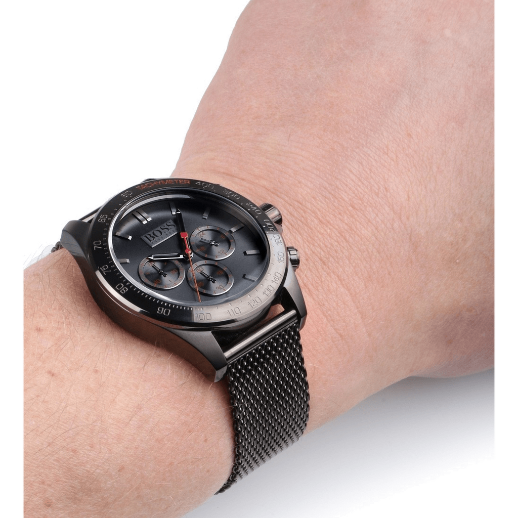 Hugo Boss Ikon Chronograph Grey Dial Grey Mesh Bracelet Watch for Men - 1513443