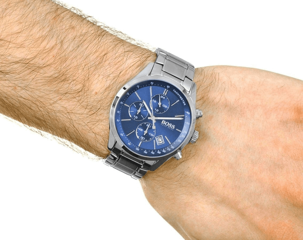 Hugo Boss Grand Prix Chronograph Blue Dial Silver Steel Strap Watch for Men - 1513478