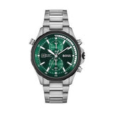 Hugo Boss Globetrotter Chronograph Green Dial Silver Steel Strap Watch for Men - 1513930