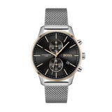 Hugo Boss Associate Chronograph Black Dial Silver Mesh Bracelet Watch for Men - 1513805