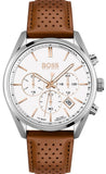 Hugo Boss Champion Chronograph White Dial Brown Leather Strap Watch for Men - 1513879