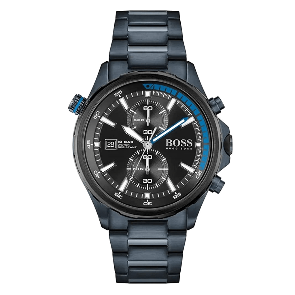 Hugo Boss Globetrotter Chronograph Black Dial Blue Steel Strap Watch for Men - 1513824