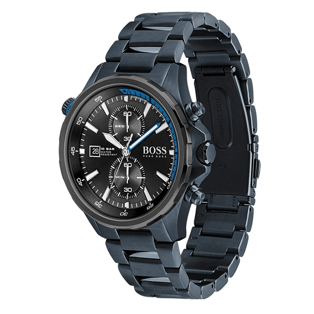 Hugo Boss Globetrotter Chronograph Black Dial Blue Steel Strap Watch for Men - 1513824