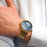 Hugo Boss Associate Chronograph Blue Dial Gold Steel Strap Watch for Men - 1513841