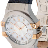 Maserati Potenza Diamonds Silver Dial Blue Leather Strap Watch For Women - R8851108502