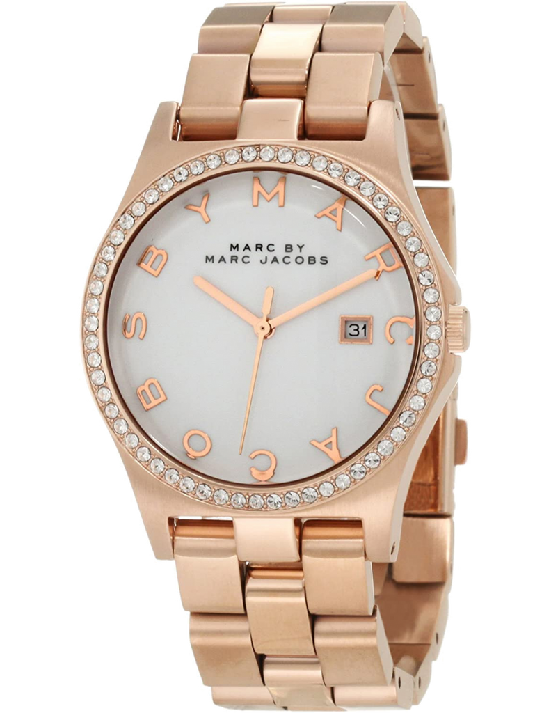 Marc Jacobs Henry Diamonds White Dial Rose Gold Steel Strap Watch for Women - MBM3079
