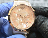 Emporio Armani Classic Chronograph Rose Gold Dial Rose Gold Steel Strap Watch For Men - AR2452