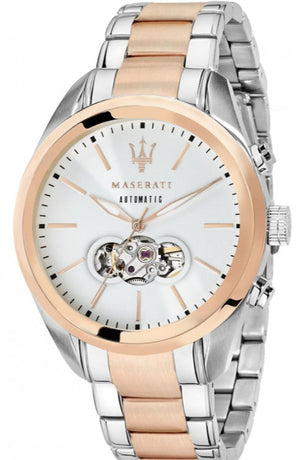 Maserati Traguardo Automatic White Dial Two Tone Steel Strap Watch For Men - R8823112001