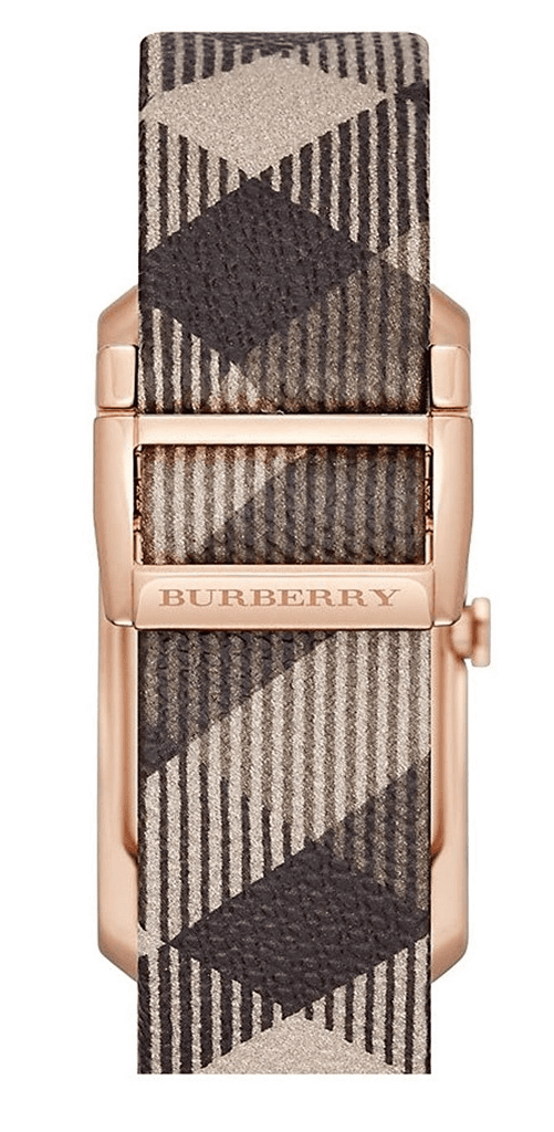 Burberry The Pioneer Rose Gold Dial Haymarket Brown Leather Strap Watch for Women - BU9408