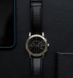 Burberry The City Chronograph Black Dial Black Leather Strap Watch for Men - BU9356