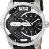 Diesel Mini Daddy Black Silver Dial Black Leather Strap Watch For Men - DZ7307