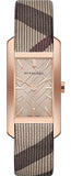 Burberry The Pioneer Rose Gold Dial Haymarket Brown Leather Strap Watch for Women - BU9408
