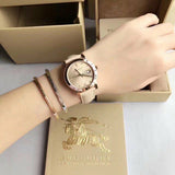 Burberry The City Diamonds Gold Dial Beige Leather Strap Watch for Women - BU9131