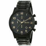 Hugo Boss Aeroliner Chronograph Black Dial Black Steel Strap Watch for Men - 1513275