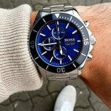 Hugo Boss Ocean Edition Chronograph Blue Dial Silver Steel Strap Watch for Men - 1513704