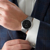 Hugo Boss Officer Black Dial Silver Steel Strap Watch for Men - 1513614